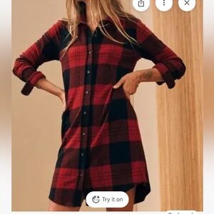 Faherty Legend Sweater Dress—Red/Black Buffalo Plaid